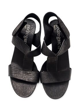 Pedro Garcia Black Pebbled Leather Strappy Sandals Made in Spain Sz EU 36.5 US 6